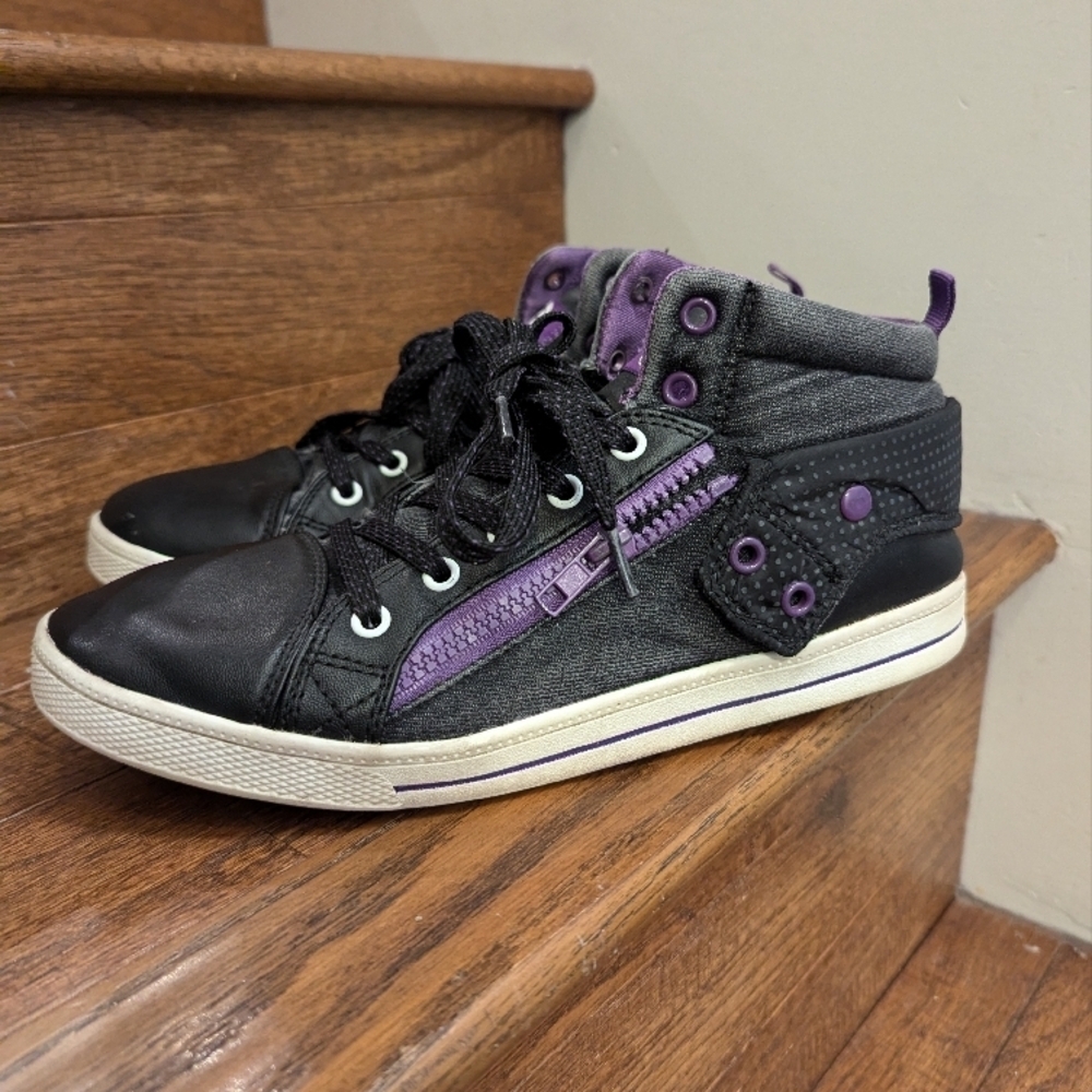 Black and Purple High-Top Vegan Leather Sneakers Sz 10 - Picture 2 of 12